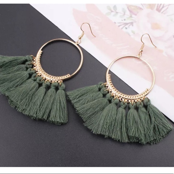 🍁 Boho fashion earrings tassel colorful dangle - Picture 2 of 2